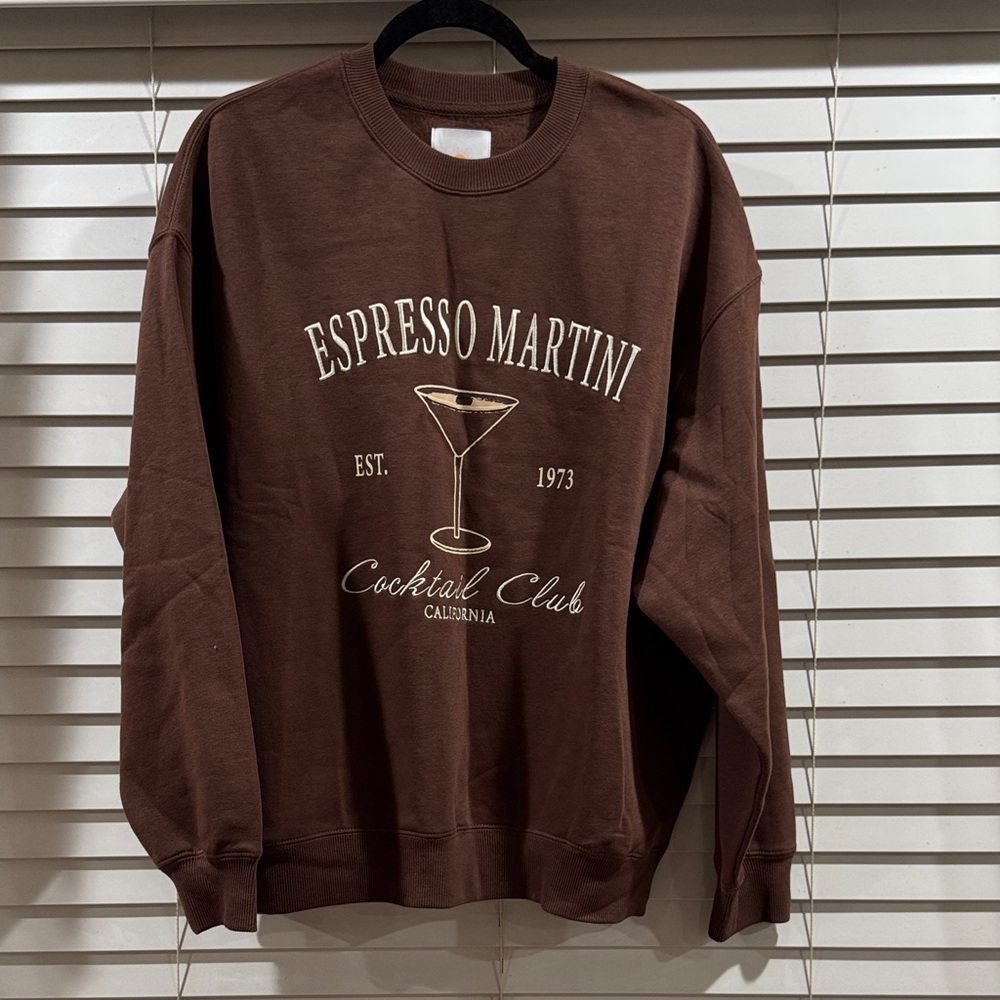 Espresso Martini Crewneck Sweatshirt - Brown with Cream Graphic